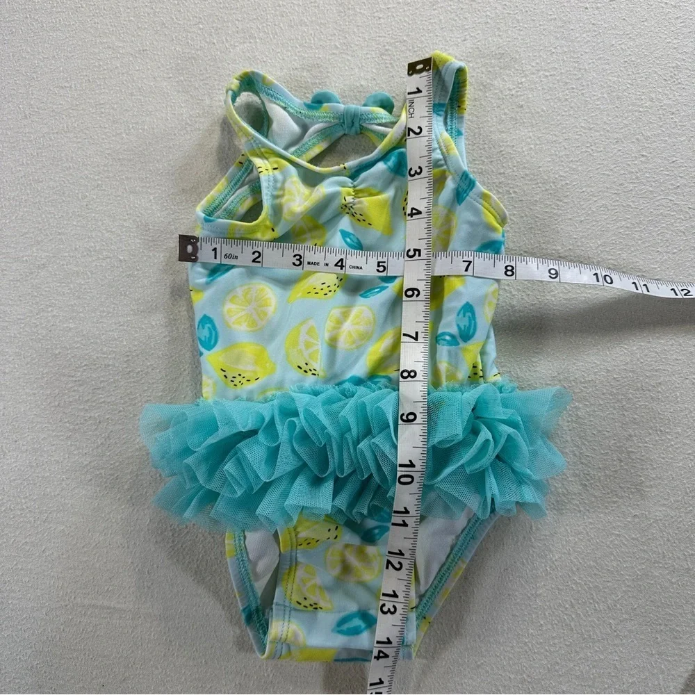 Cat & Jack Lemon Print Swimsuit with Tulle Overlay Sz 6-9 M